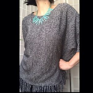 Relativity Black Knit Poncho w/ Fringe